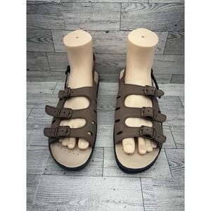 Fly Flot Anatomic Womens Sz 9 41 Brown Leather Anti-Shock 3 Strap Buckle Sandals